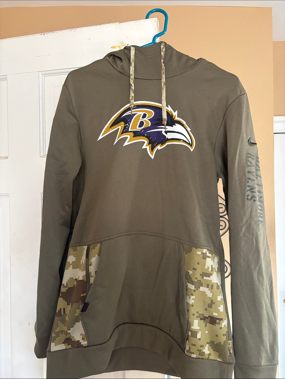 Nike Olive Green Baltimore Ravens Hoodie with Camo Accents